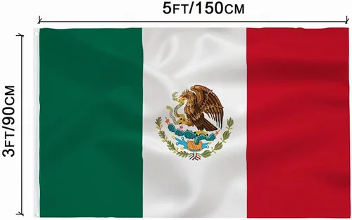 Vista 2 de Bandera de México de 3 x 5 pies - Banderas nacionales mexicanas de poliéster de calidad para interior/exterior con color vivo, ojales de latón