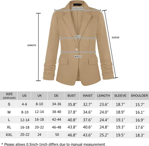 Vista 4 de MINTLIMIT Blazer de manga 34 para mujer, blazer de oficina con un botón y bolsillos