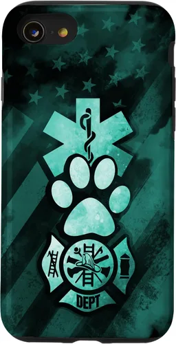 Vista 17 de Funda americana para iPhone 13 EMT EMS Firefighter Dog Paw Turquoise Fire Rescue