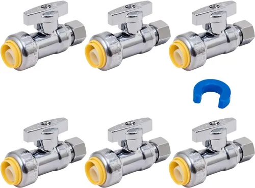 Vista 17 de SUNGATOR Válvula de tope en T de servicio, 1/2" Ptc x 1/2" Ptc x 1/4" compresión, válvula de agua de ajuste a presión de 1/4 de vuelta con clip