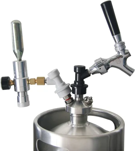 Vista 7 de Grifo de barril de CO2, cargador de barril de cerveza con bloqueo de bola, desconexión de líquido, mini regulador de CO2 con bloqueo de bola
