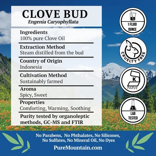 Vista 2 de Aceite esencial de clavo – Botella completa de 1 oz (1.0 fl oz) – 100% puro natural y certificado Kosher Eugenia Caryophyllata