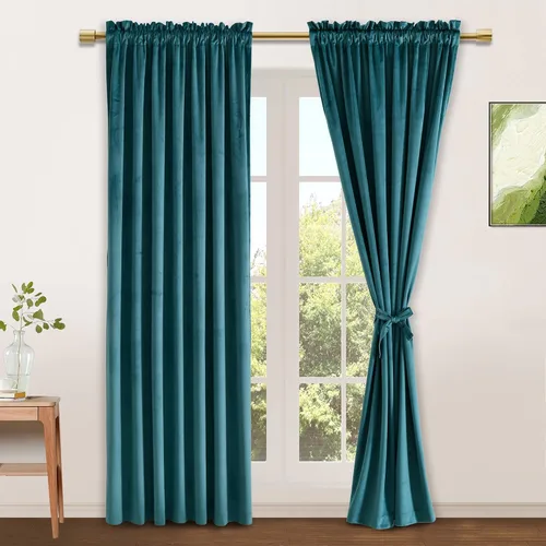 Vista 97 de JIUZHEN Cortinas de terciopelo beige de 63 pulgadas de ancho x 63 pulgadas de largo, cortinas de terciopelo retro suaves con bolsillo para barra