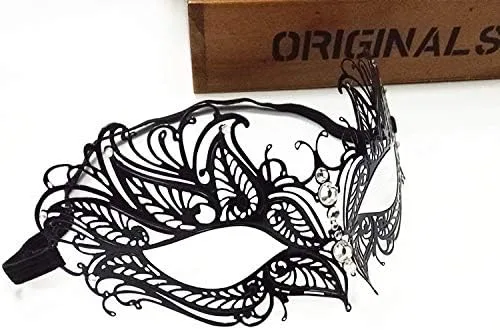 Vista 4 de Máscara de mascarada para mujer, máscara de metal ultraligera con diamantes de imitación de metal brillante veneciano bonito para fiesta, noche