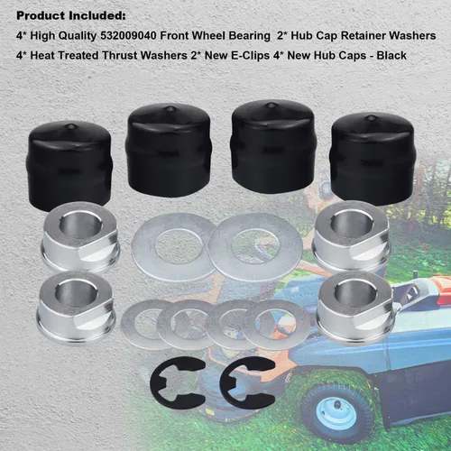 Vista 5 de 532009040 9040H Kit de conversión de buje de rueda delantera a rodamiento para Craftsman Poulan AYP Husqvarna 532124959 121748X 121749X 12000029