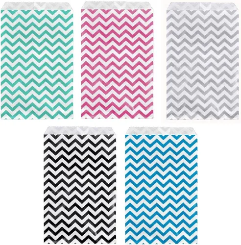 Vista 3 de 888 Display - 200 piezas de bolsas de regalo de papel Chevron azul de 6 "x 9" Bolsas planas de ventas de compras