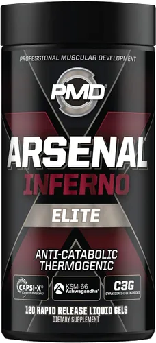 Vista 2 de PMD Sports Arsenal X Inferno - Quemador de grasa termogénico de gel líquido de acción rápida (120 geles líquidos) BCAA deportivo para recuperación