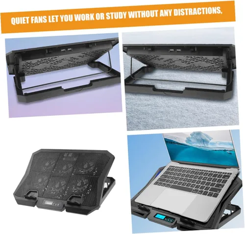 Vista 2 de Kisangel Almohadilla de refrigeración para laptop con 6 ventiladores, soporte silencioso de velocidad ajustable con luces LED azules, base