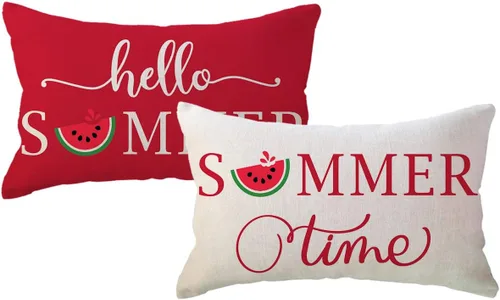 Vista 8 de ULOVE LOVE YOURSELF Hello Summer - Juego de 2 fundas de almohada lumbar de 12 x 20 pulgadas, fundas de almohada decorativas de verano de sandía Negro