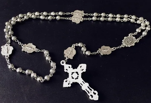 Vista 5 de elegantmedical Hecho a mano de plata rosa cuentas Católica 5 Décadas Rosario caso Cruz Caja de regalo Italia crucifijo cruz, Metal, No es una piedra