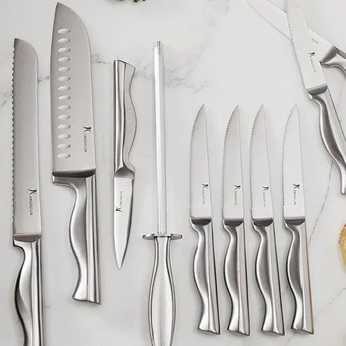 Vista 8 de Kangdelun Juego de cuchillos de cocina ultra afilados de 15 piezas con bloque de madera, mango ergonómico antideslizante exclusivo, acero 50CR15MOV