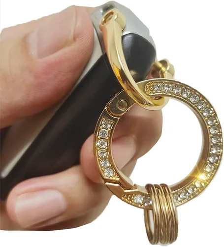 Vista 3 de Llaveros de cristal para mujer, con diamantes de imitación brillantes, sistema de llavero decorativo con 3 anillos de grupo, Oro, Pequeño, Bling