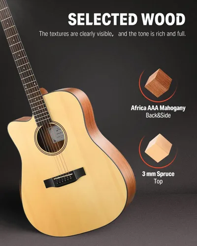 Vista 4 de Donner DAG-1CL - Kit de guitarra acústica para zurdos para principiantes y adultos, tamaño completo, juego de guitarra acustica zurdos con correa