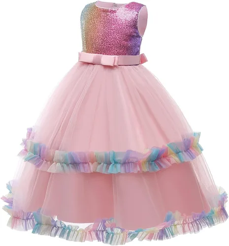 Vista 7 de Disfraz de unicornio para niñas, vestido largo de tul con diadema, fiesta de cumpleaños, carnaval, cosplay