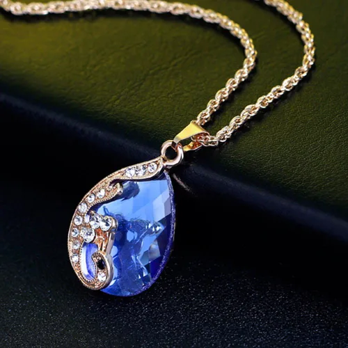 Vista 2 de Ezing Conjunto de collar de cristal de lágrima chapado en oro para mujer, anillos y pendientes