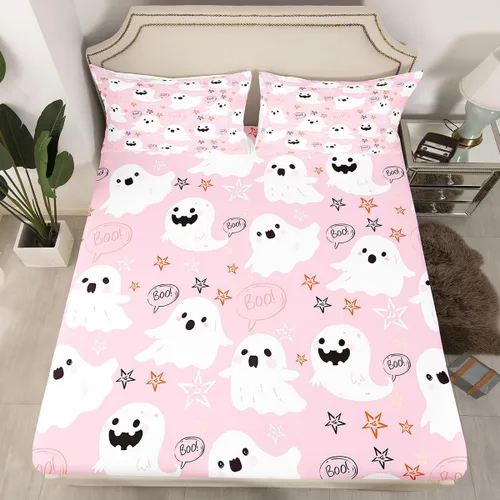 Vista 22 de Juego de sábanas bajeras con bonito diseño de gato negro para niños y niñas, diseño de dibujos animados de Halloween, gato, animales, sábanas