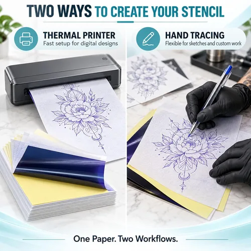 Vista 3 de Papel de plantilla de tatuaje con kit de gel de transferencia