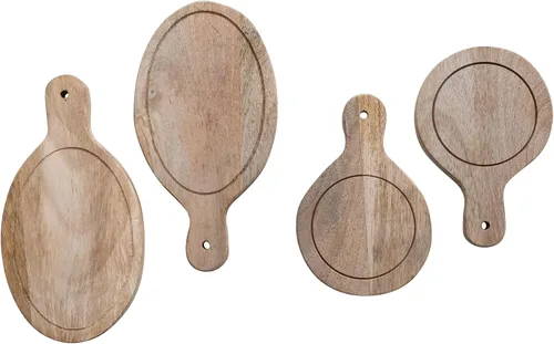 Vista 6 de Creative Co-Op Mini tablas de madera para servir con asas, juego de 4, 2 estilos