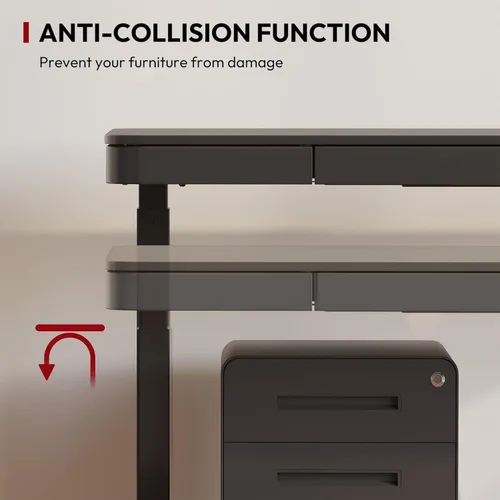 Vista 8 de SANODESK Escritorio eléctrico de una pieza ajustable en altura con cajón Negro