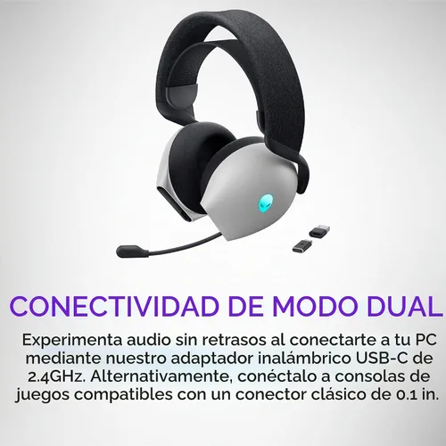 Vista 8 de Alienware AW720H Auriculares inalámbricos para juegos de modo dual - Sonido espacial Dolby Atmos, inalámbrico 2.4 GHz, cable de conector de 0.138