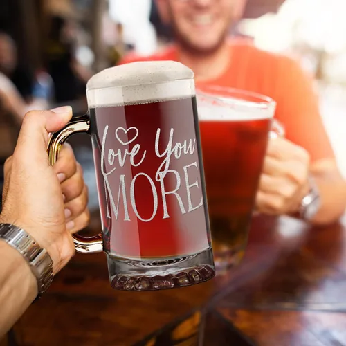 Vista 5 de Love You More - Taza de cerveza de 25 onzas, regalo único de cumpleaños para mujeres y hombres, parejas, bodas, aniversarios