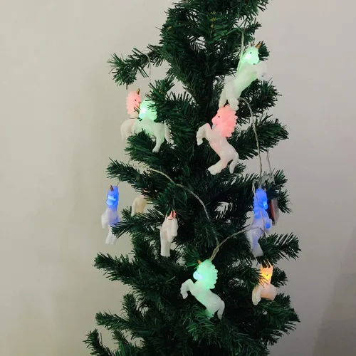 Vista 5 de Guirnalda de luces decorativas de caballo de unicornio para habitación de los niños (4.9 ft/10LED, caballo blanco, luz colorida)