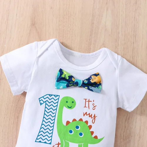 Vista 9 de Ropa divertida para el primer cumpleaños para bebé, ropa para bebé, con corbatín, mameluco, pantalones, conjunto de tirantes, trajes de pastel