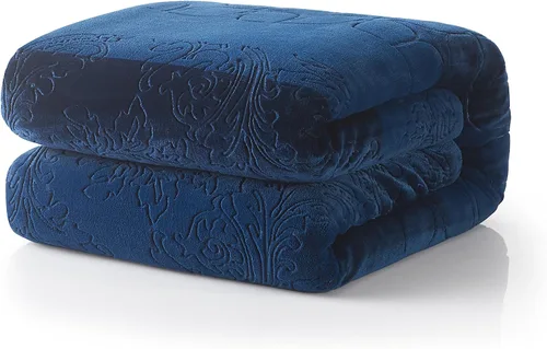Vista 10 de Tache Elegant Embossed Sherpa Bed Throw Blanket (Blue, 50 x 60 Inch)