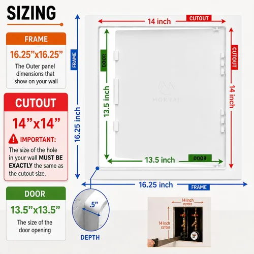 Vista 2 de Morvat Panel de acceso de 14 x 14 pulgadas para paneles de yeso y techo con puerta, plástico ABS duradero de alta resistencia y caja de acceso