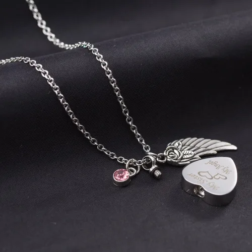 Vista 3 de GIONO Joyería de cremación para cenizas, mi hermana, mi ala de ángel, collar con urna de piedra natal, colgante de recuerdo conmemorativo