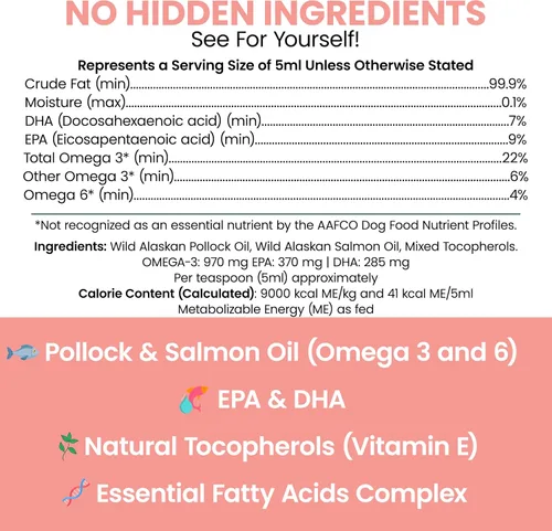 Vista 2 de Aceite de pescado de salmón salvaje de Alaska para perros, 16 onzas de fórmula de aceite de pescado, botella con tapa de bomba, contiene omega-3