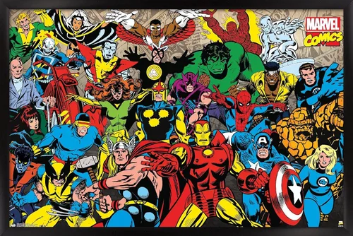 Vista 14 de Trends International Marvel Comics - Póster de pared de línea retro, 14.725 x 22.375 pulgadas, versión enmarcada de madera de granero