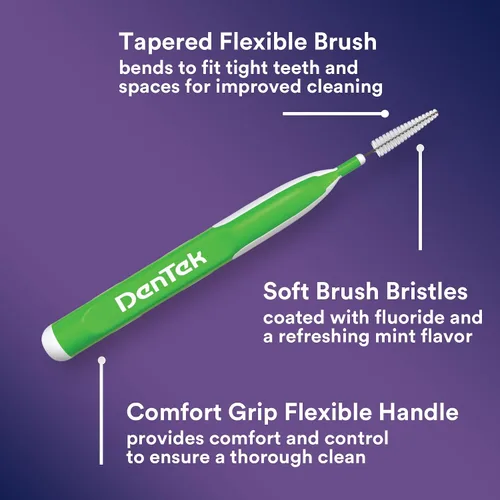 Vista 4 de Cepillos Interdentales de Control de Placa DenTek - Ajustados, Paquete de 16 - Removedor de Placa Interdental Fácil de Cepillar con Flúor - Limpia