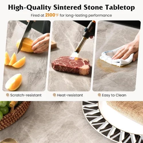 Vista 2 de GOFLAME Mesa de comedor de piedra sinterizada de 43 pulgadas para 4, mesa de cocina rectangular con mesa de mármol sintético y marco de metal, mesa