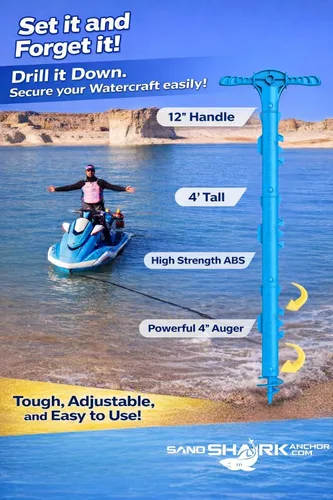 Vista 4 de SandShark - Anclaje para barco deportivo y anclaje para moto acuática. Poste de anclaje de agua poco profunda para barco y PWC. Kit de anclaje