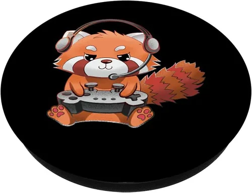 Vista 2 de Lindo Panda Rojo Gamer Divertido Juegos Panda Rojo Amante PopSockets PopGrip Swappable