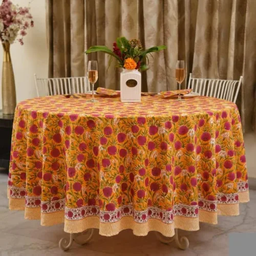 Vista 50 de Mantel redondo con estampado de bloque a mano, 100% algodón, reutilizable, turquesa, verde musgo, 90 pulgadas, mantel decorativo para uso diario