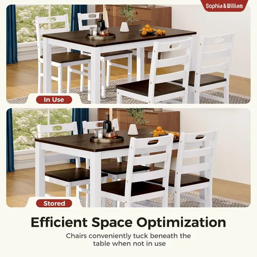 Vista 9 de Sophia & William Juego de mesa de comedor de 5 piezas para 4, juego de mesa y sillas de cocina de madera, mesa de comedor rectangular de 45 pulgadas