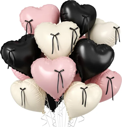Vista 10 de Globos de corazón azul bebé, 10 piezas de globos en forma de corazón azul claro y blanco pastel, globos de papel de aluminio blanco arena crema