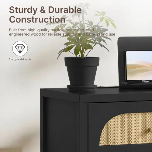 Vista 6 de KISLOT 22'' Rattan Night Stand with 2 Drawers, USB Charging Station