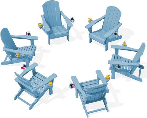 Vista 14 de SERWALL Silla Adirondack plegable, Silla Adirondack HDPE con textura de madera - gris