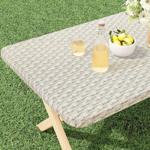 Vista 36 de misaya Mantel rectangular de vinilo, mantel ajustable, 100% impermeable, borde elástico, reverso de franela, mantel de plástico para mesas plegables