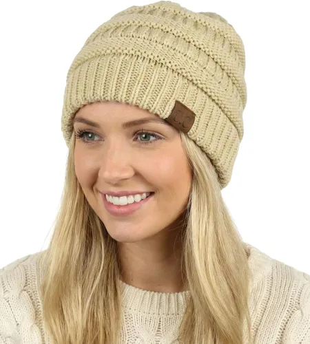 Vista 98 de C.C Trendy Warm Chunky Soft Stretch Cable Knit Beanie 0 Leopardo Gris claro