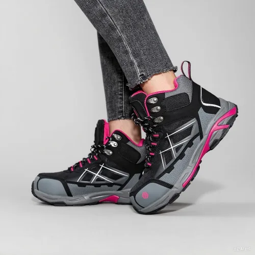 Vista 2 de LARNMERN Botas de punta de acero para mujer, botas ligeras de construcción