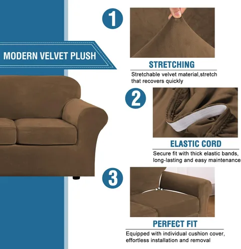 Vista 2 de H.VERSAILTEX - Funda elástica para sofá de 2 piezas, funda protectora de terciopelo, suave, con parte inferior elástica, con un ancho de hasta 49