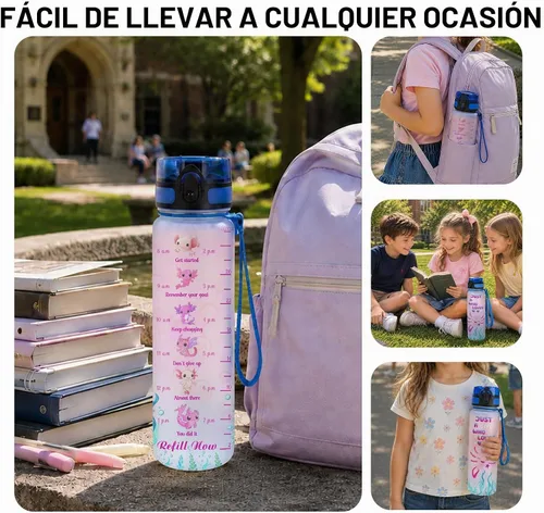 Vista 6 de 34HD Axolotl - Botella de agua de 32 onzas, bonita botella motivacional para mujer, botella de gimnasio con marcador de tiempo, regalo