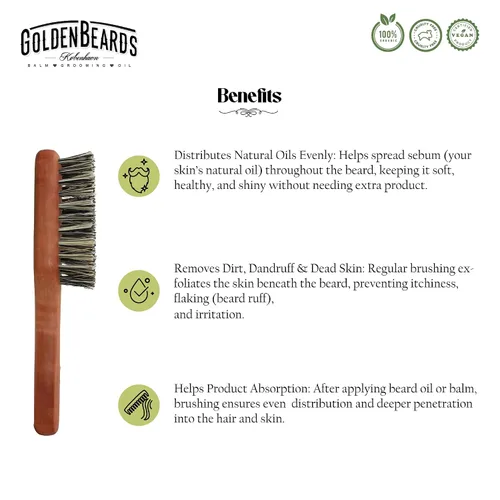 Vista 5 de Golden Beards - Cepillo vegano para barba – Mango de bambú y cerdas a base de plantas – Cepillo ecológico para el cuidado de la barba para hombres