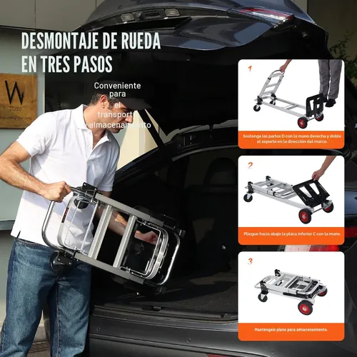 Vista 7 de VEVOR Camión de mano plegable de aluminio, diseño 2 en 1 con capacidad