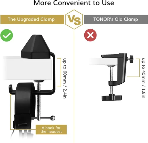 Vista 4 de TONOR Soporte de brazo para micrófono, soporte de micrófono de tijera de suspensión ajustable con filtro pop, adaptador de 3/8 a 5/8 pulgadas