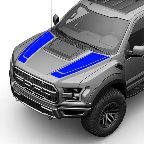 Vista 18 de Hood Blackout Racing Stripes - Kit de calcomanías de vinilo compatible con Ford F150 Raptor 2014-2020 (estilo 1, azul)